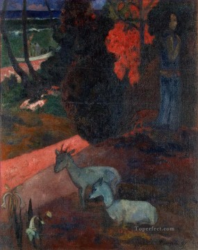 Paul Gauguin Painting - Tarari maruru Landscape with Two Goats Post Impressionism Primitivism Paul Gauguin